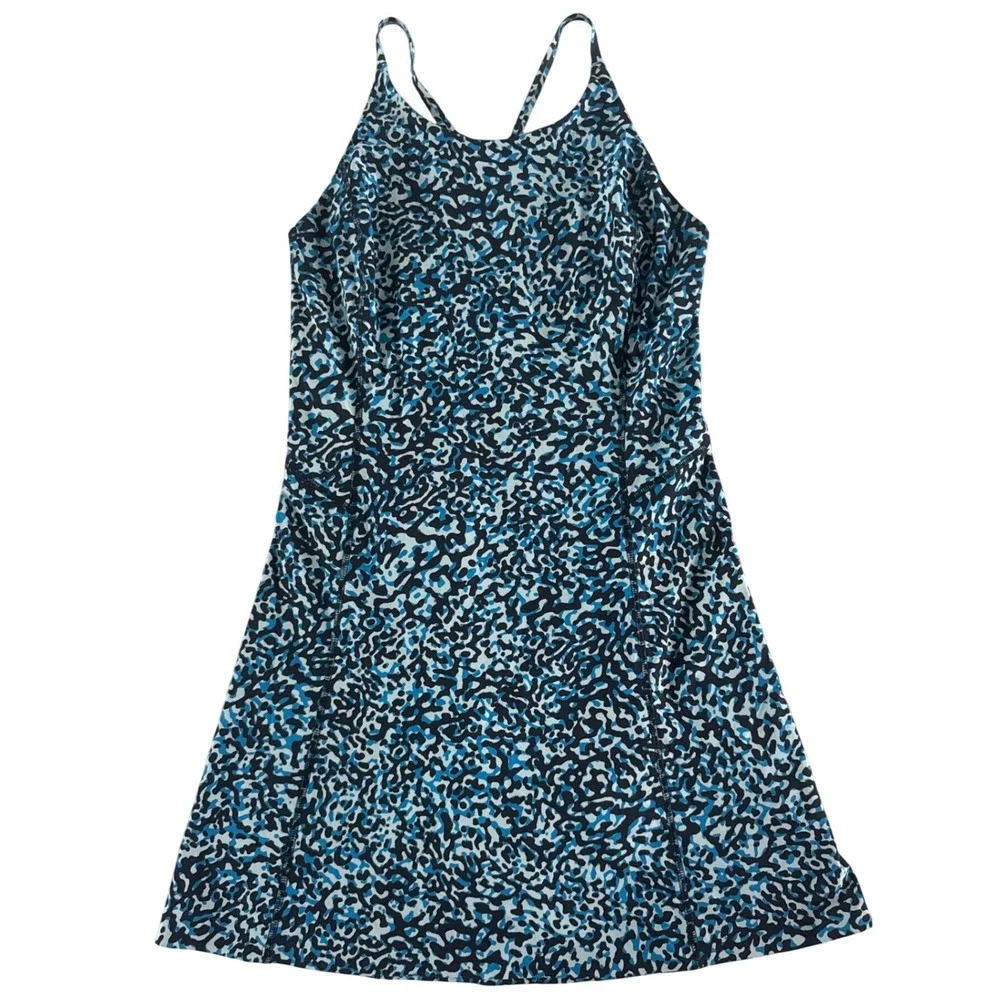 Athleta Infinity Printed Dress Clouded Leopard Blue XS Built in Shorts $119 Golf